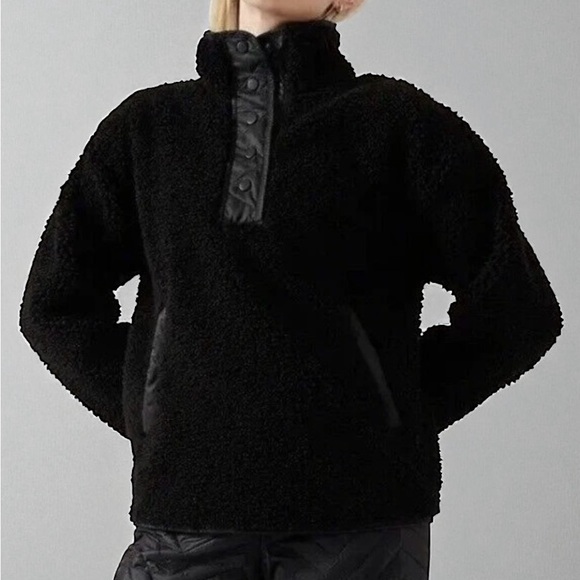 Athleta Sweaters - Women’s Athleta Black Cozy Sherpa T-Snap Sweatshirt Pullover Sweater Sz XXS